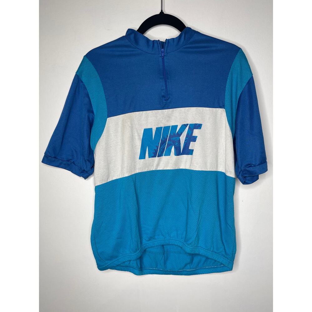 Vintage Nike Grey Tag Cycling Shirt Bike Blue Striped Medium VTG 90s Nike